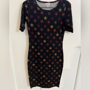 Black bodycon dress with red/yellow star design